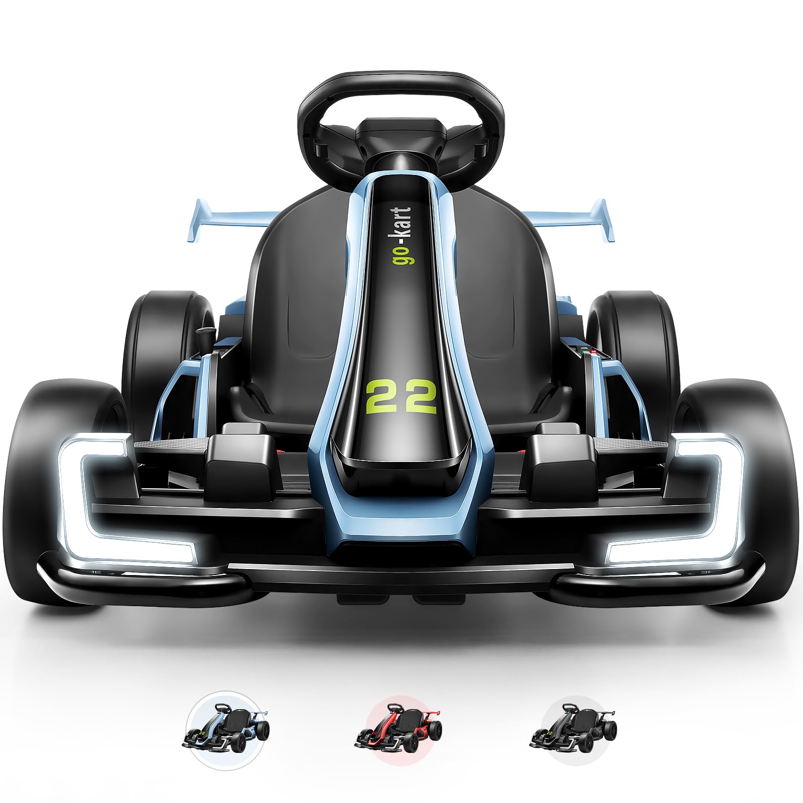 Hikole Go Kart for Kids Age 6-12, 24V Electric Drift Kart Car with Adjustable Seat, Speeds, 8.5MPH, Bright LED Lights, 300W Powerful Motor, 24 Volt Ride on Crazy Cart, Blue