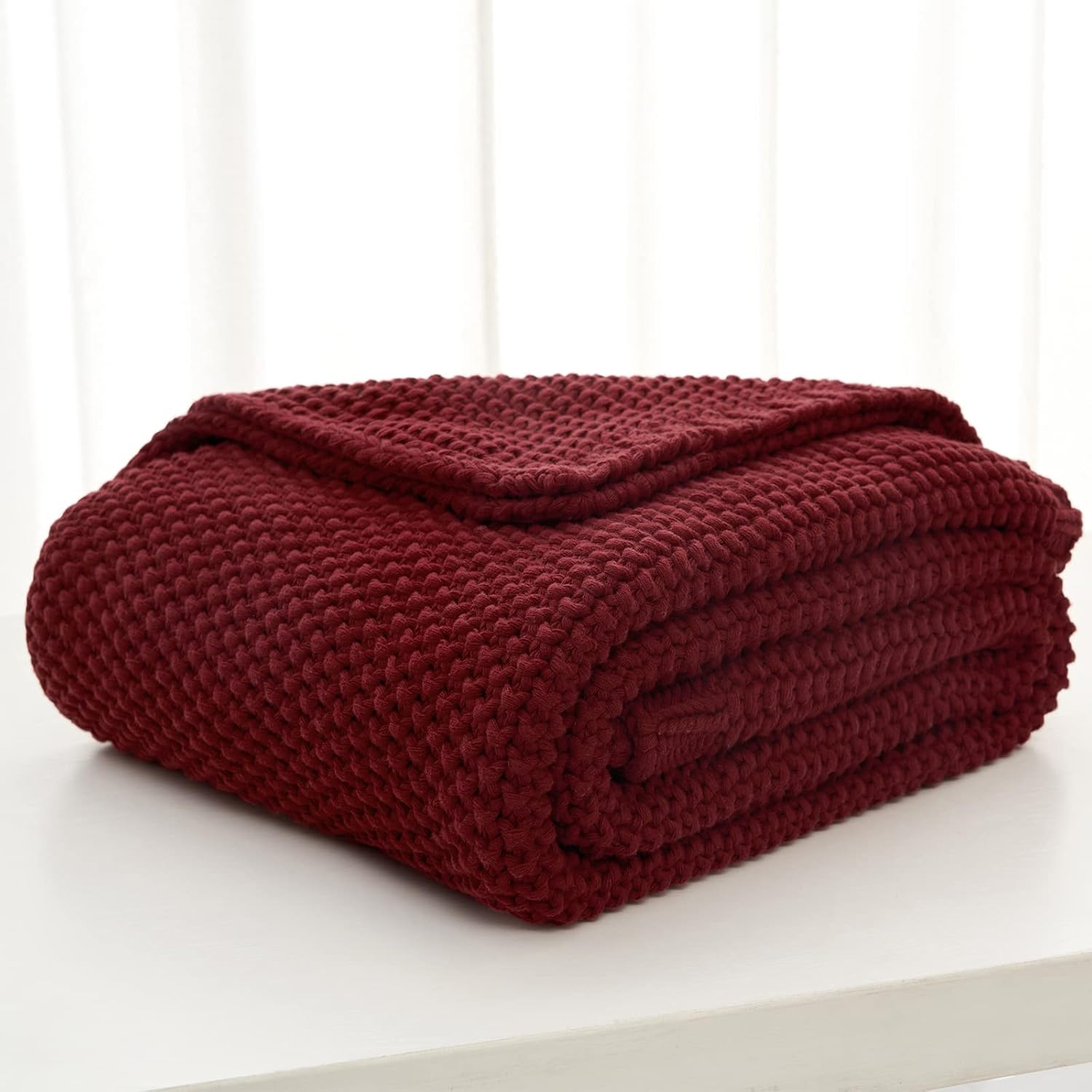 Chunky Cable Knit Throw Blanket Lightweight Wine red 100% Organic Cotton Blanket for Sofa Couch Bed Baby Nursery, Rustic Shabby Chic Modern Farmhouse, 60” x 80” Give Laundering Bag - Image 4