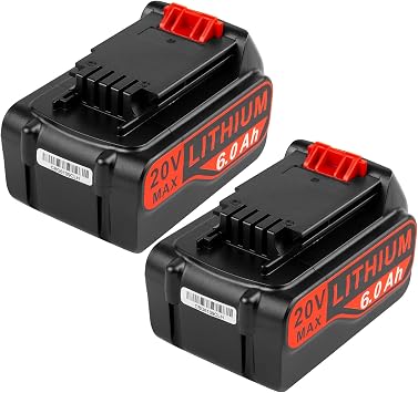 ARyee LB2X4020 6.0Ah 20V Lithium Battery for Black and Decker 20Volt Max LBXR20 LB20 LBX20 LBXR2020 LBX4020 LB2X4020-OPE LBXR20-OPE LBX4020 LST220 Cordless Power Drill Tools 2pcs 20V 6Ah Battery