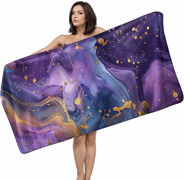 Purple Marble Bath Towel Golden Oil Cracked Bath Sheet Modern Decorative Large Towels for Bathroom Spa Travel