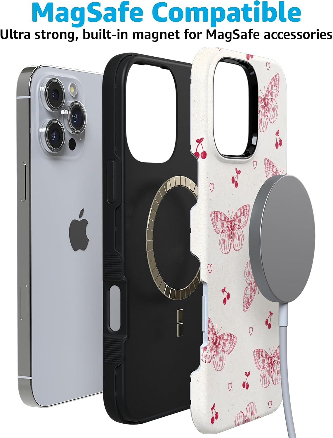 Casely iPhone 16 Pro Case | Heart Flutters | Butterfly | Bold Protective Design | Compatible with MagSafe