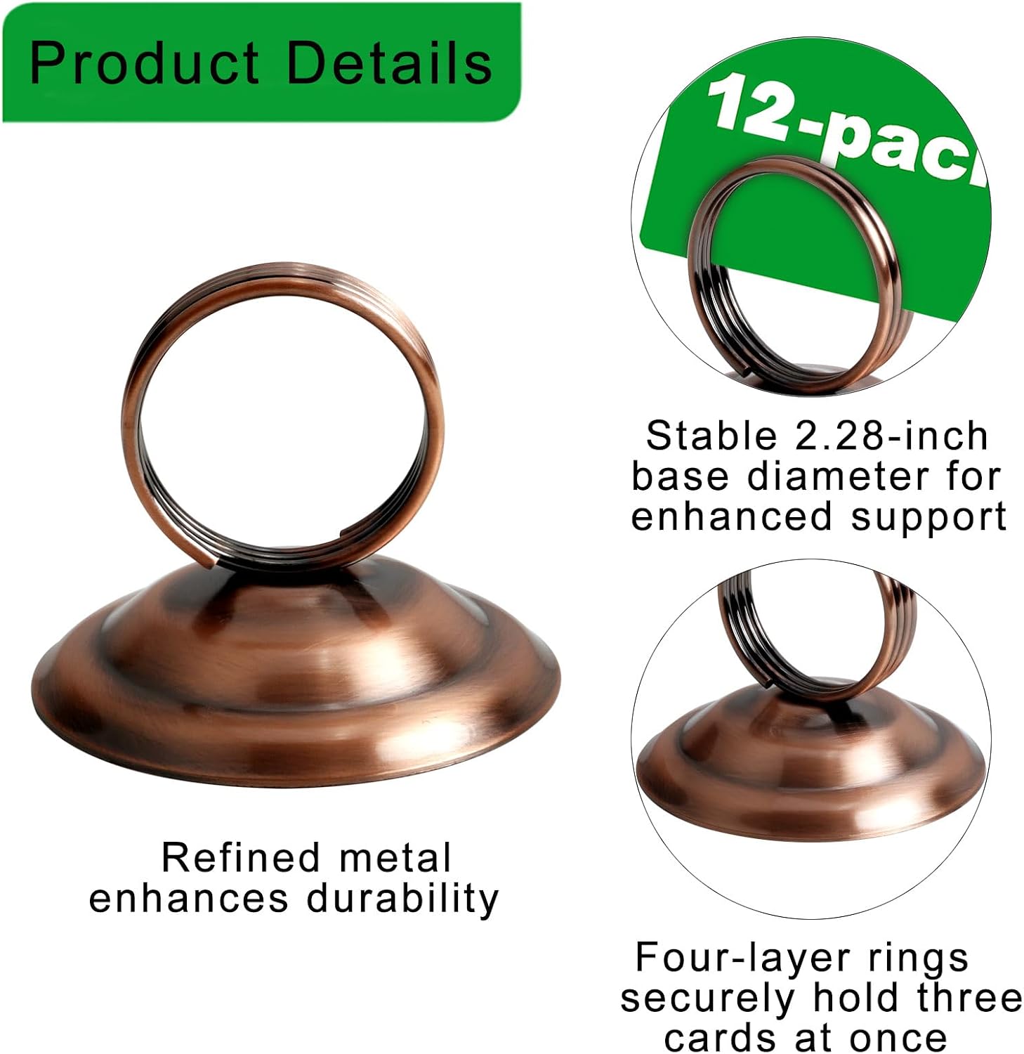 Table Number Holders Menu Holder Photo Clip Place Card Holders Ring-Clip Menu Stand Menu Card Holder for Wedding RSVP Card Party Festival Decor Classical Style (12 PCS) (Copper Color)