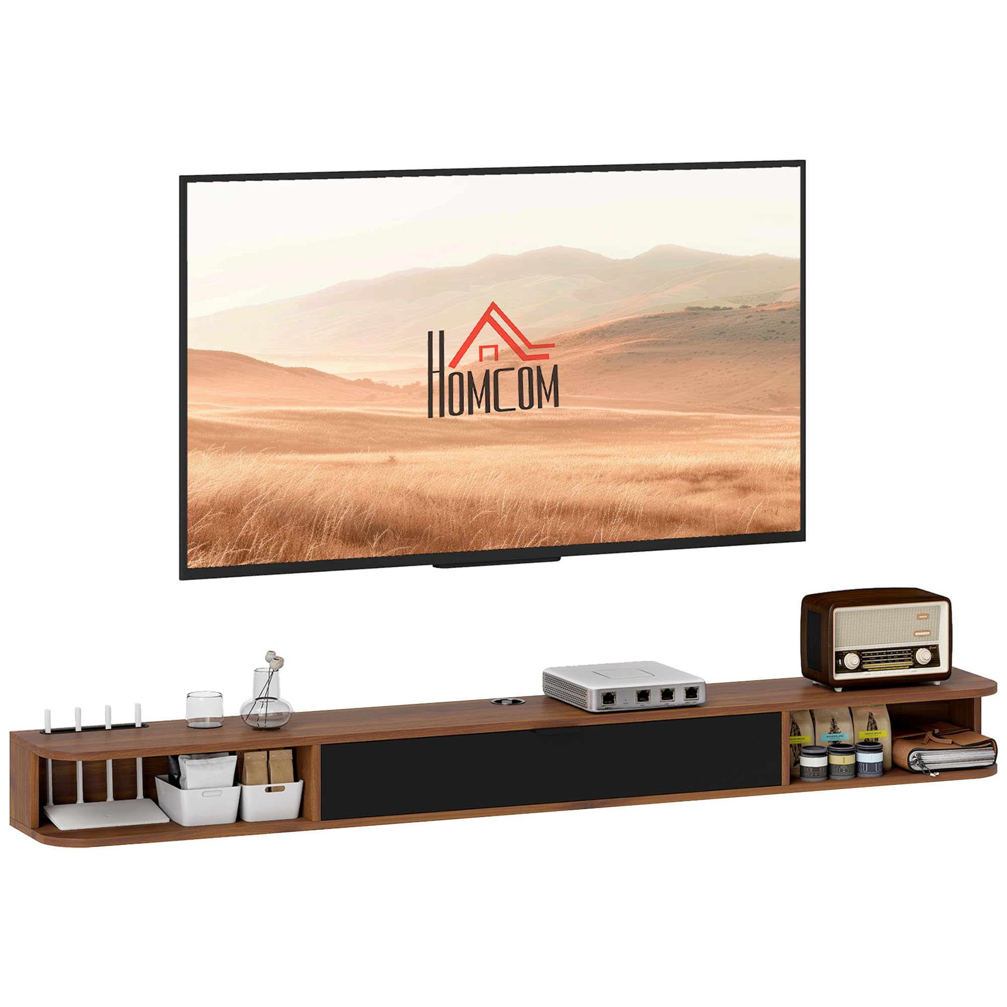 HOMCOM 71" Supporto TV sospeso moderno ripiano per TV fino a 75" Noce