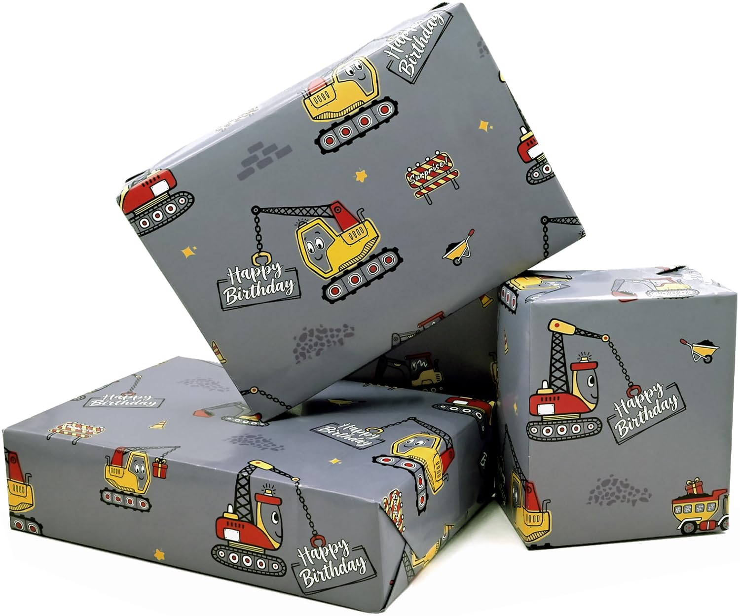 Topeedy 19.6x27.5 inches Birthday Wrapping Paper with Car, 5pcs Children Gift Paper for Boys Kids Birthday Party Decoration
