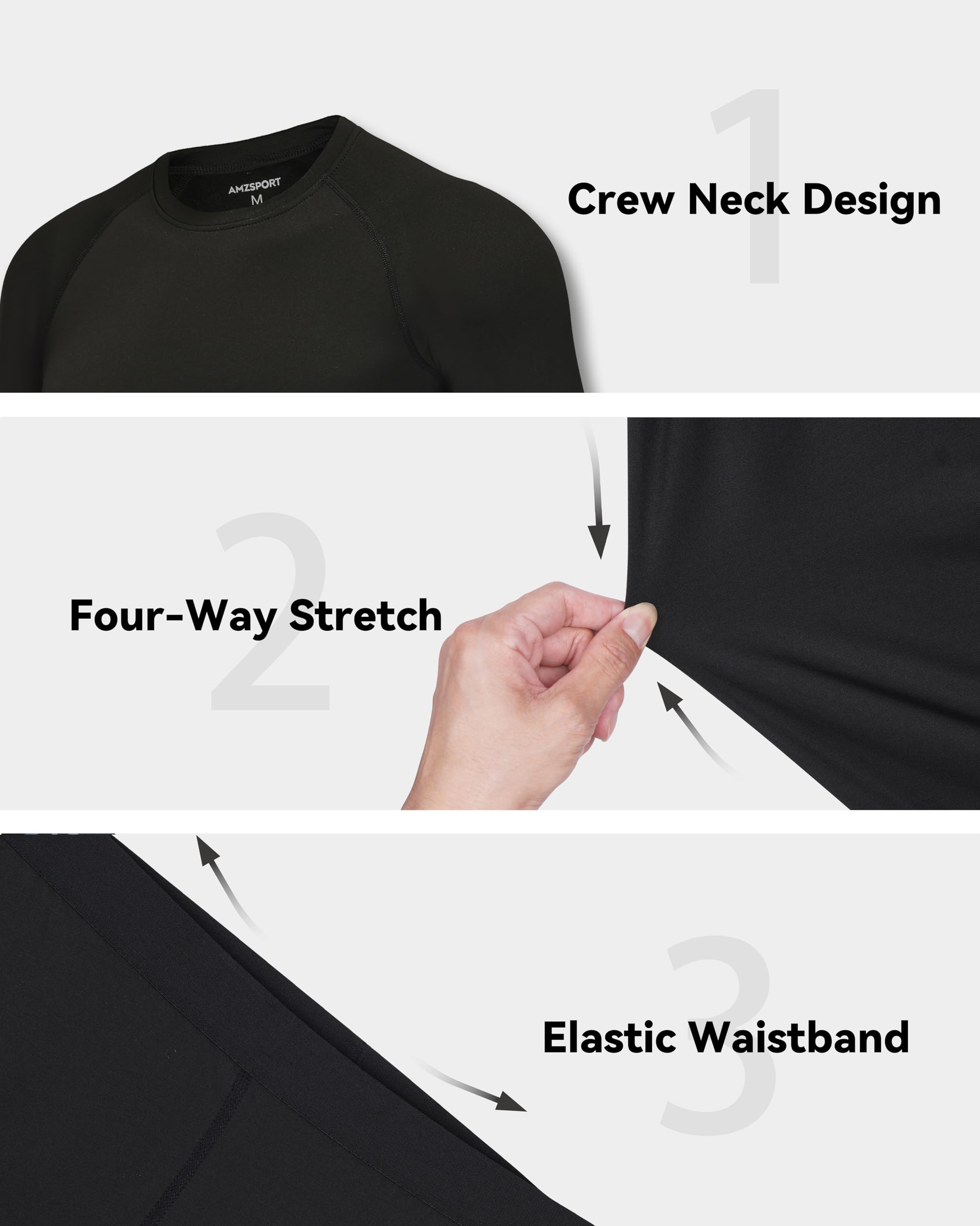 AMZSPORT Intimo Termico Uomo Set di Maglietta e Pantaloni a Compressione Asciugatura Rapida per Sci Palestra Ciclismo Calcio Corsa