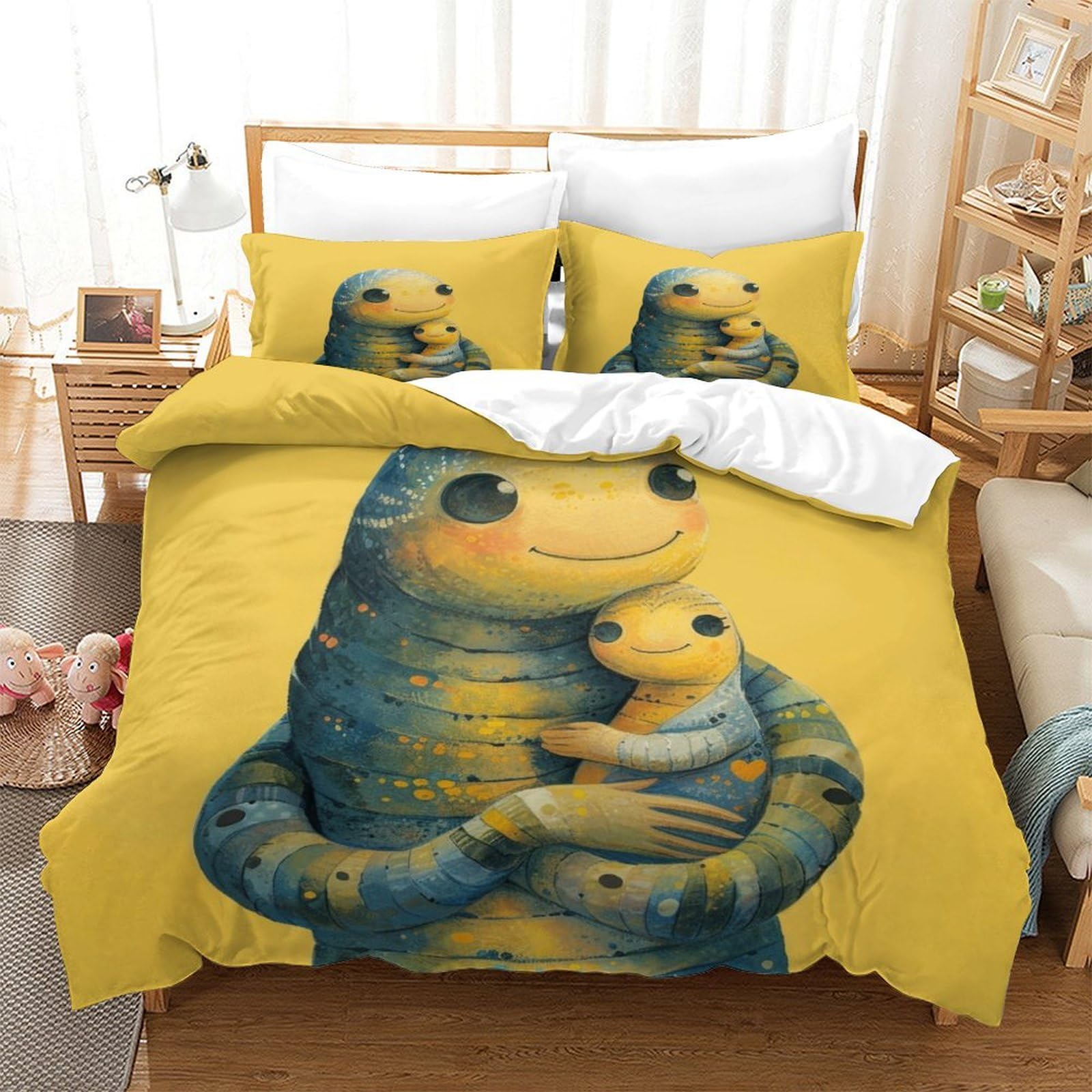 P1S9U7W5Y Cozy Parent-Child 3D Printed Animal Illustration Duvet Cover Set 3 Pieces Soft Microfiber Cartoon Bedding Set for Adults Teens Bedroom Decor Super king（260x220cm）