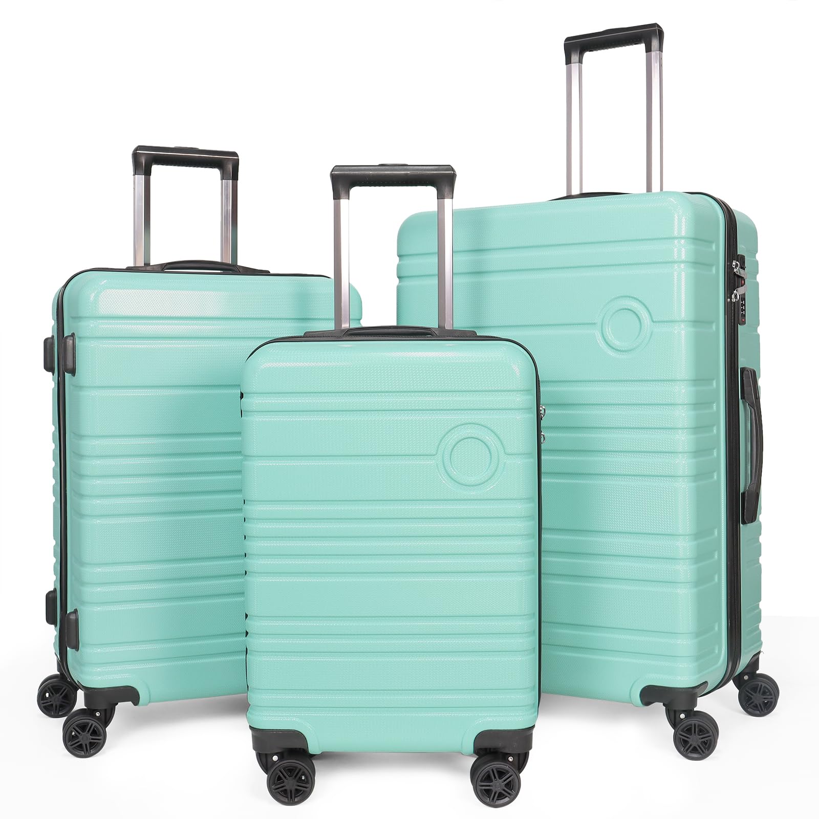 TechPlusPremium 3-Piece Luggage Set: Durable Hard-shell Spinner Suitcases with Nested Storage and TSA Lock - Mint Green