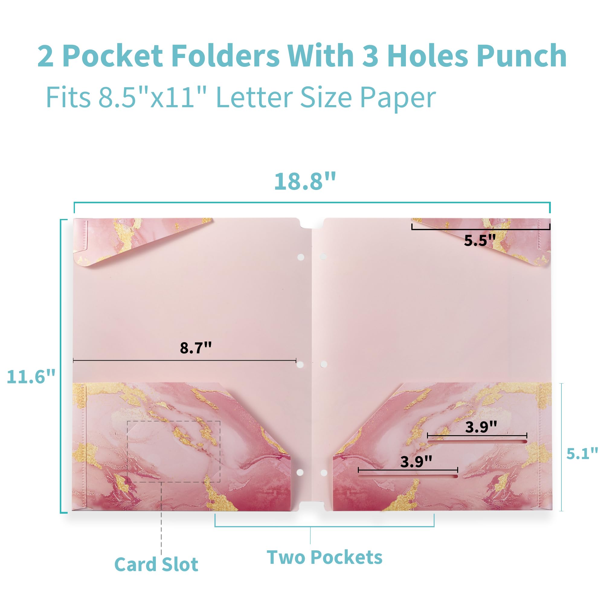 Binditek Paquete de 6 carpetas de plástico resistentes con bolsillos, carpetas de archivos impermeables de 2 bolsillos con ranuras para tarjetas para carpetas de 3 anillas, 6 diseños decorativos de