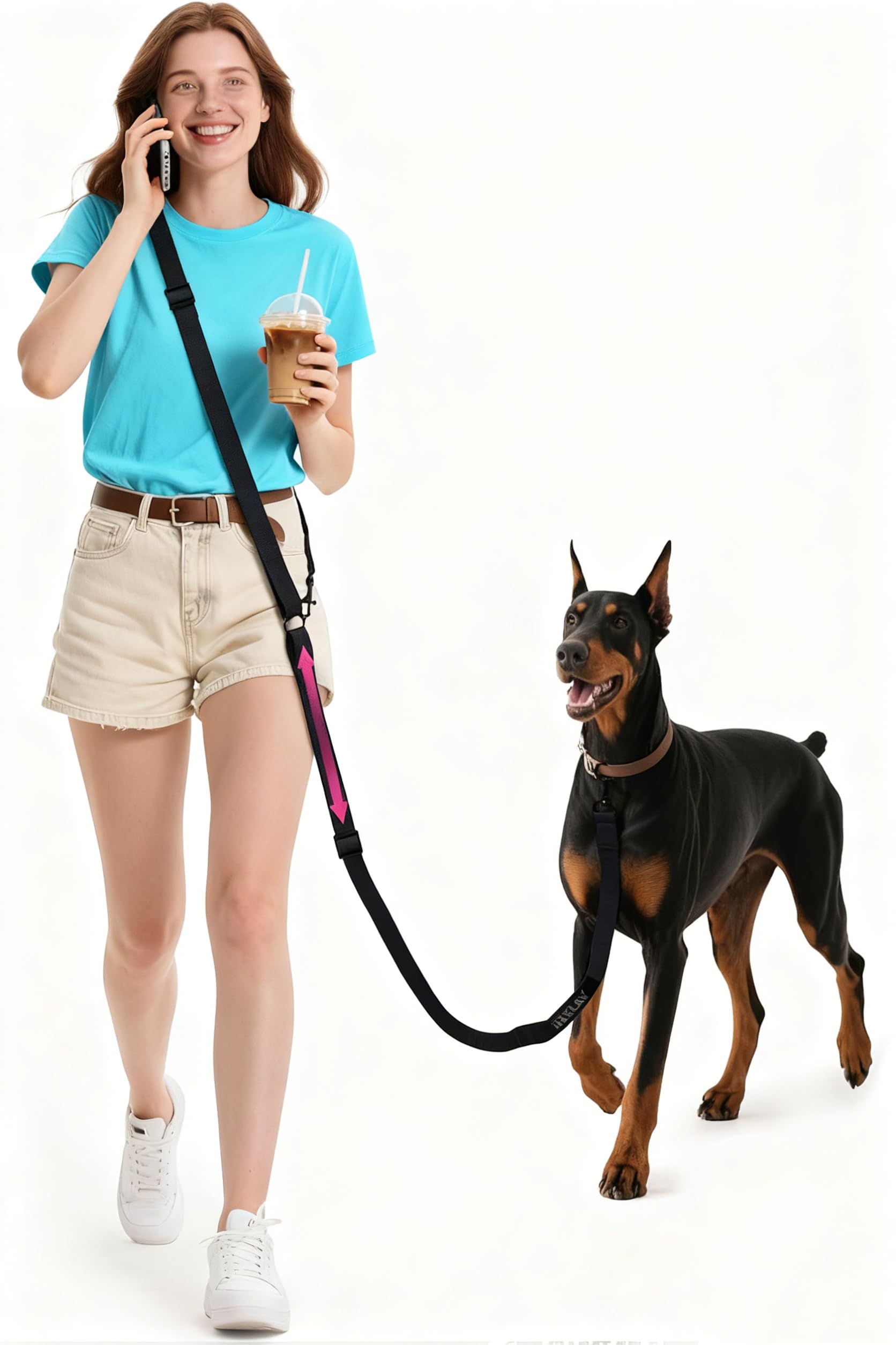 Hands Free Dog Leash, 10.1ft Crossbody & Waist-Wear Adjustable Leash, Dual-Zone Length Control, Shock-Absorbing Handle, Lightweight Rope Leashes for Small & Medium Dogs Black