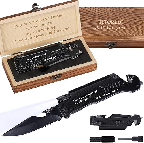 Miniatura 1 de Titorld Regalos para hombres, marido, él, cuchillo de bolsillo grabado con caja de regalo, ideas de regalo de cumpleaños de aniversario, regalo