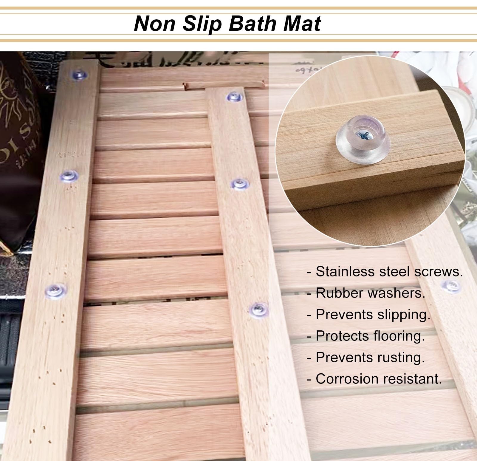 Tappetino da doccia in teak, antiscivolo, per interni ed esterni, perfetto per piscina, spa, sauna, patio, design elegante e resistente all'acqua