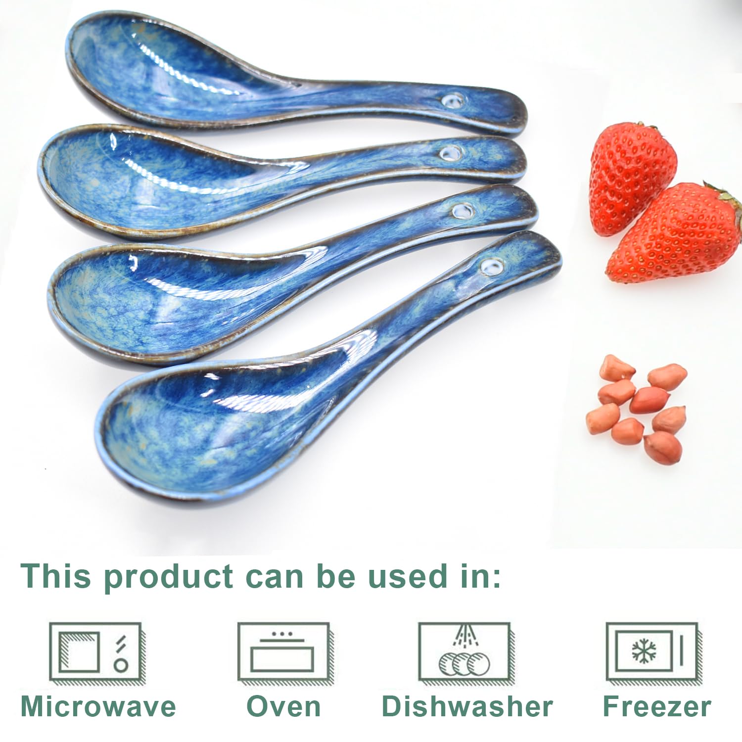 Lot De 8 Cuillères à Soupe En Céramique Asiatique - Longueur 16cm - Motifs Floraux Rétro (4 Designs) - Pour Ramen, Pho, Soupes, Boulettes - Lavables Au Lave-vaisselle