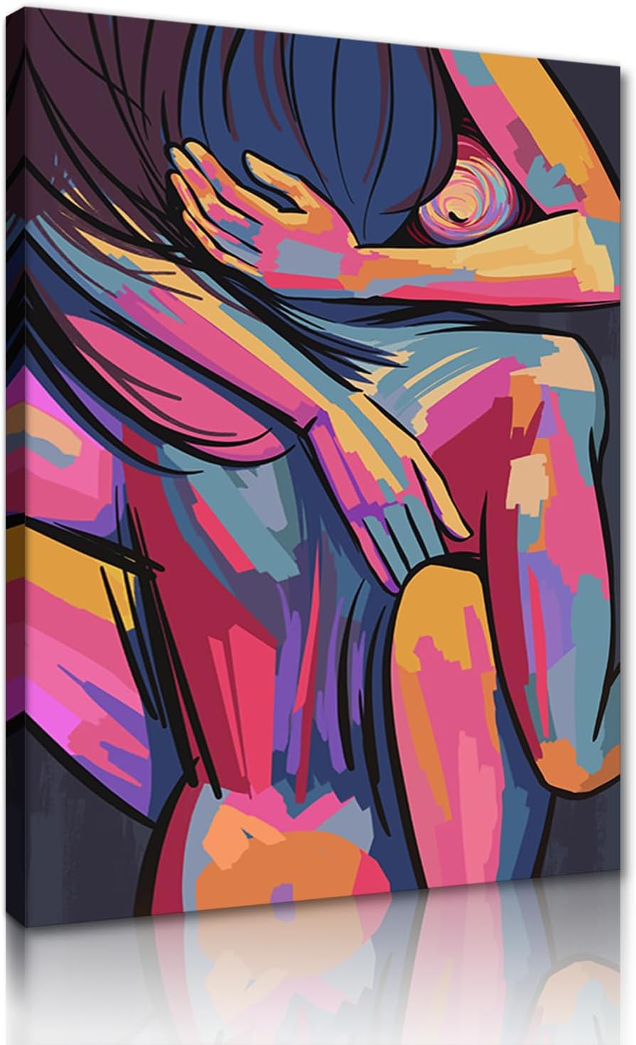 Yeesjoee Sexy Adults Sex Wall Art Nude Couple Painting High Saturation Sensual Body Pictures Canvas Prints Woman Man Intimate Poster for Spa Apartment Bedroom Decor Ready to Hang, 18x24 in Framed