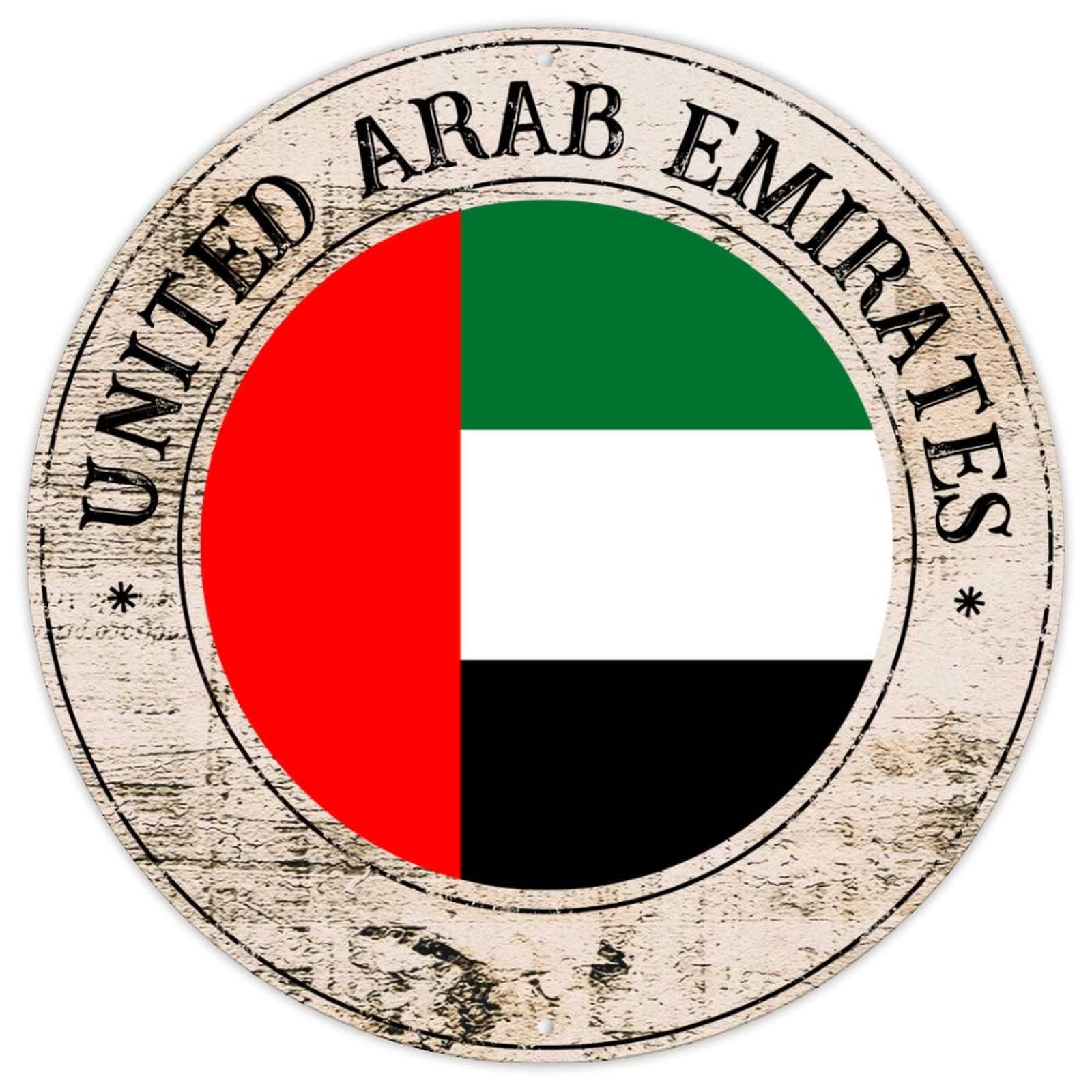 Cowkisssign United Arab Emirates Metal Wall Decor Sign National Flag Retro Metal Wall Hanging Sign Country Souvenir Round Sign Quality Metal Sign For Front Porch Outdoor 9X9in