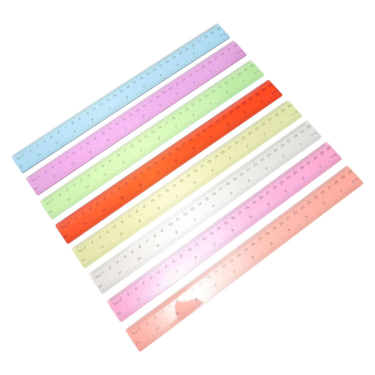 8pcs Colorful Plastic Ruler 30cm, 12 Inch Straight Edge for Drawing