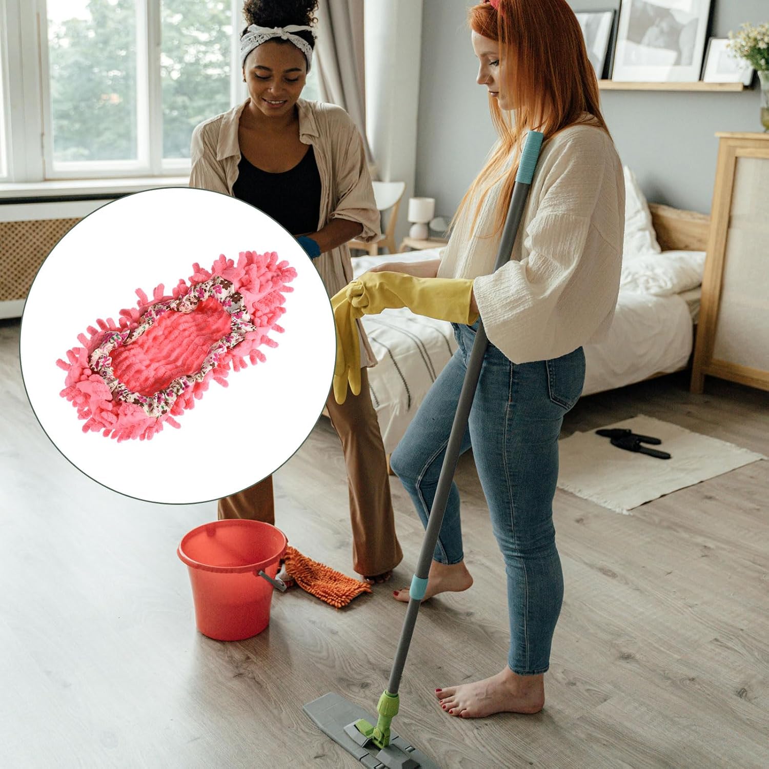 YOKIVE 2 Pcs Washable Cleaning Shoes Covers, Home Multifunction Chenille Microfiber Duster Mop Slippers Foots Sock | House Office Floors (Pink)