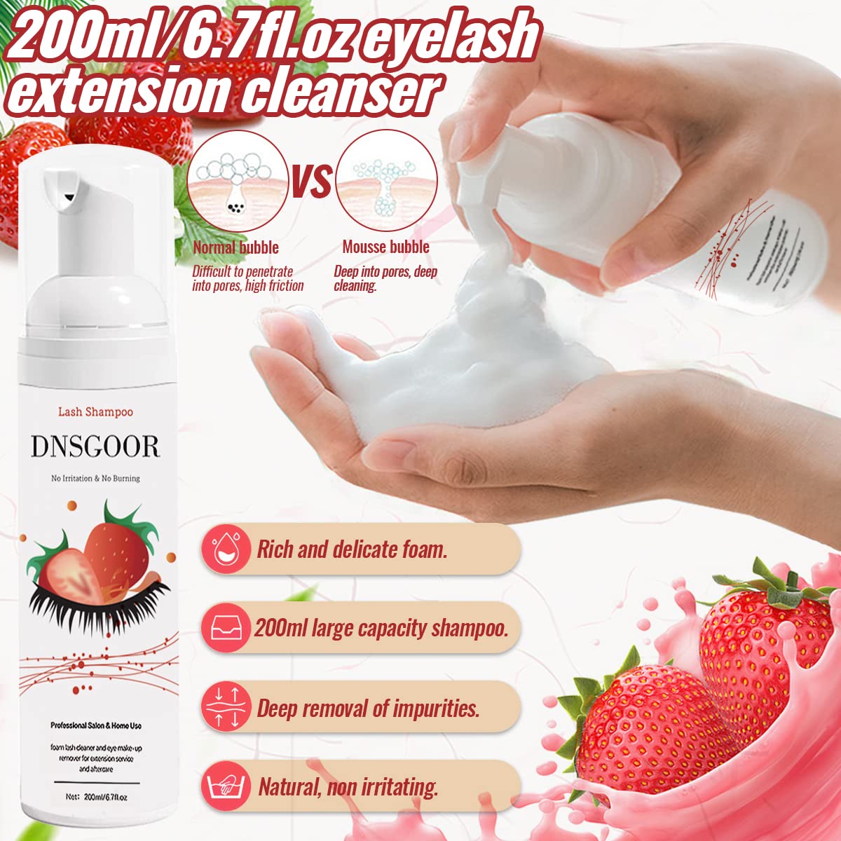 200ml/6.7fl.oz Limpiador de Pestañas Champú de Extensión Lash USB Secador de Ventilador Cepillo de Champú Rímel Cepillo Almohadilla Desmaquillante Lavado Botella Micro Cepillos Aplicadores
