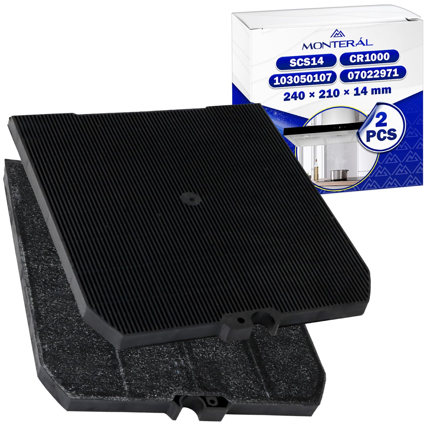 2 Piezas Filtros Carbon Campana Extractora Tipo 3 240 x 210 x 14 mm con Código Original 103050107 para Falmec 07022971 para Candy SCS14 para Liebherr CR1000 para Airlux - MONTERAL
