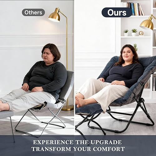 Miniatura 85 de Silla platillo, cómodas sillas de dormitorio, silla plegable de piel sintética de gran tamaño, silla plegable con marco de metal para sala de estar,