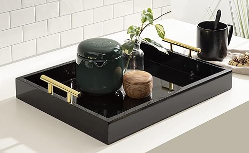 Miniatura 6 de Kate and Laurel Lipton - Bandeja decorativa moderna rectangular 16.5 x 12.25 negro y oro elegante bandeja de servicio para almacenamiento