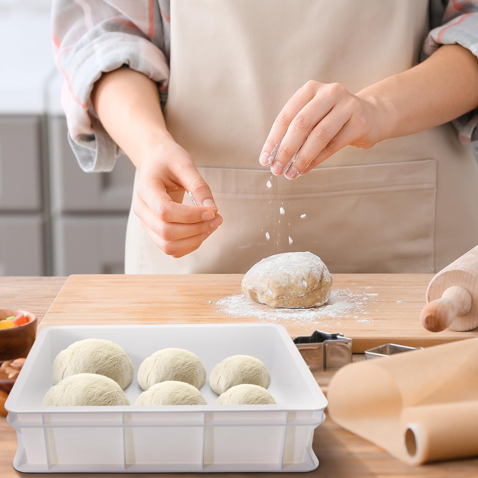 Bac à Pâton Pizza et Pain - Boîte Fermentation Pizza en plastique - Boîtes à Pétrissage avec Couvercle - Conteneur pour Levée empilable pour pizza,pain et pâte(30x40x12cm)