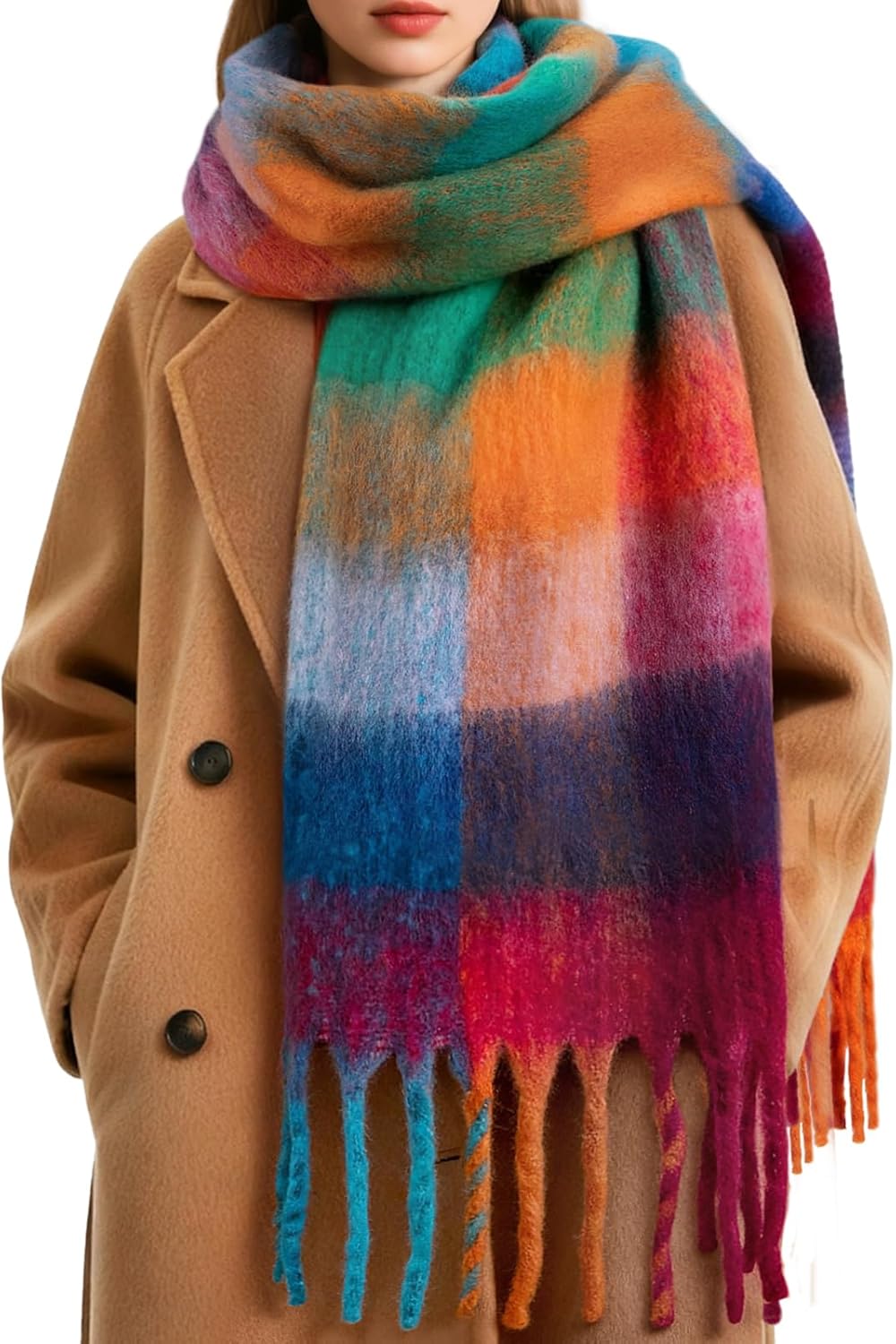 Warm Scarf for Women Winter Cold Weather Chunky Oversized Scarf Long Blanket Plaid Scarves