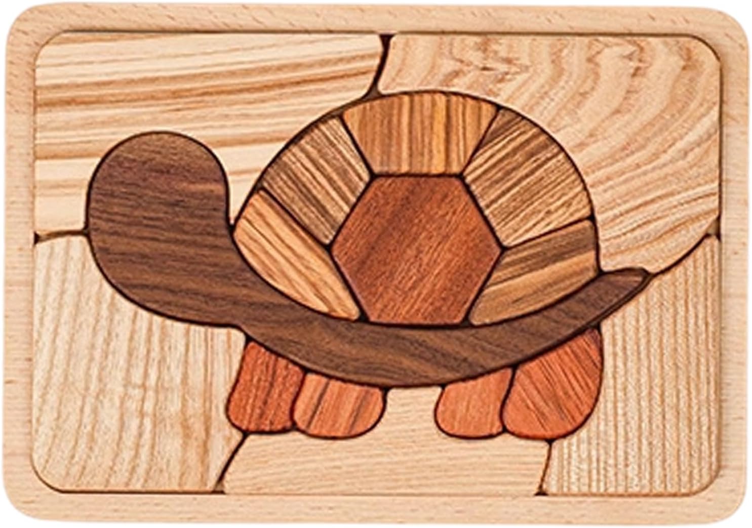 Adena Montessori Children's Educational 3D Creative Wooden Puzzle Set, Puzzle Coordination Game，Preschool Educational Brain Teaser Boards for Boys and Girls 3 4 5 6 Years Old (Turtle)