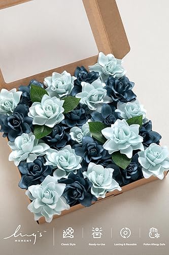 Miniatura 5 de Ling's Moment Flores artificiales para decoración de boda, centros de mesa, ramos de flores artificiales para decoración de boda, 25 unidades,