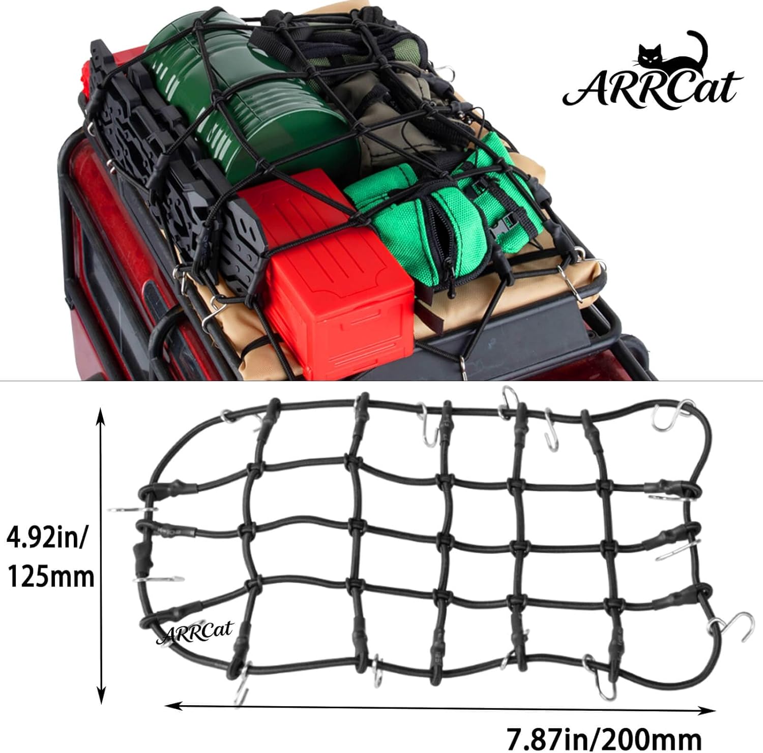 RC Roof Luggage Tent Bag Decoration Upgrades Part for 1/10 Trx4 Trx6 SCX10 GEN 7/GEN 8,Toolbox Luggage Case/Net/Bag,Recovery Board,Tank,Oil Drum,Pot Bag,Shovel,Elastic Force Rope,Orange