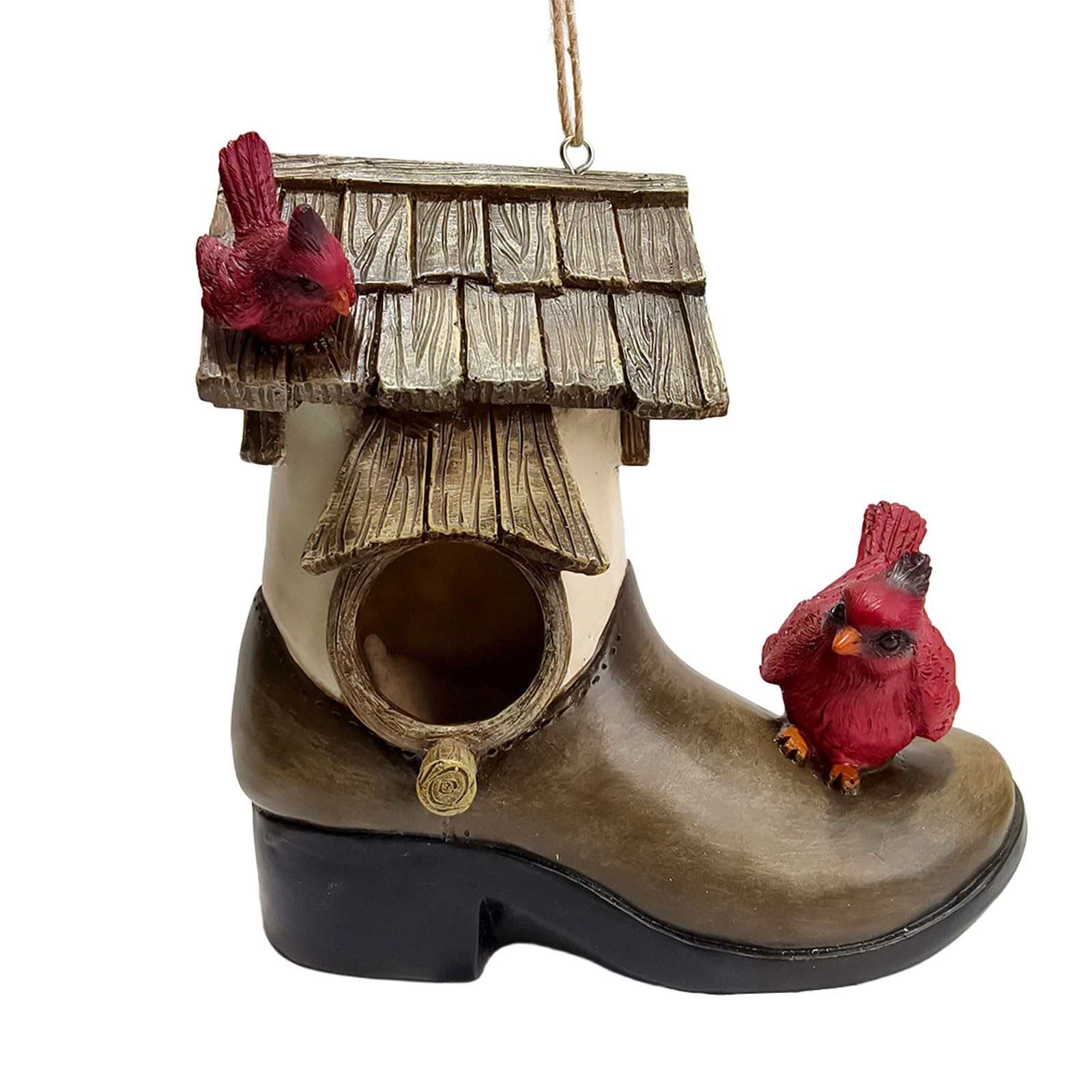 Decorative Bird House for Small Birds, Boot Shaped Resin Decor with Round Entry, Rope Hanger, Garden Tree Fence Yard Nesting Accent Piece Bird Nesting Ornament Boot Birdhouse Resin Garden Perch Yard