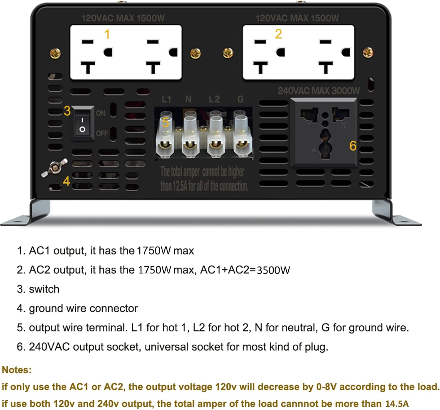 WZRELB 3500W 36V Pure Sine Wave Inverter,36 Volt DC to AC 120V 240V Split Phase Power Inverter,7KW Surge,5 AC Outlets,AC Hardwire Terminal,High Efficiency up to 91.6%,Wireless Remote