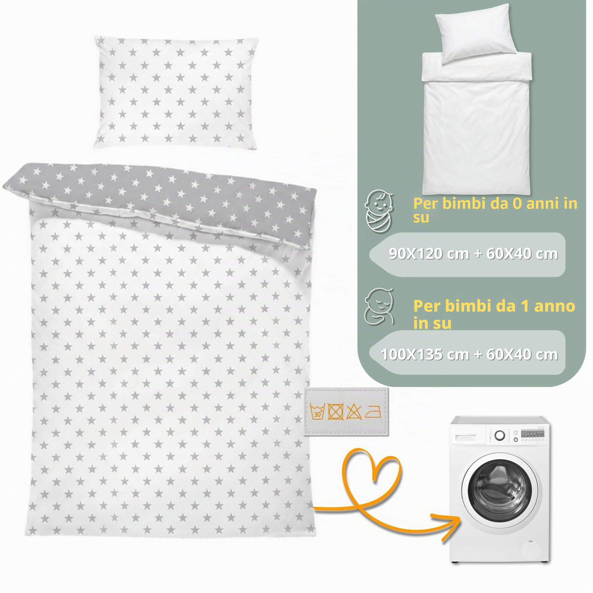 Totsy Baby Copripiumino lettino neonato 90x120 cm - Cotone parure di copripiumini bambino e bambina per culla Set lenzuolo per piumino 90 x 120 cm con federe 60 x 40 cm Oeko-Tex