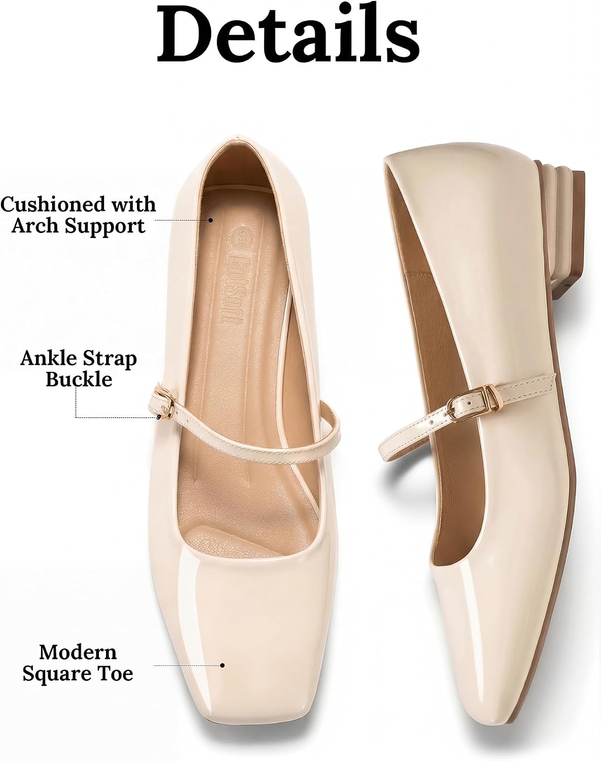Womens Mary Jane Flats Closed Square Toe Ballet Flat Dressy Comfortable Slip on Shoes