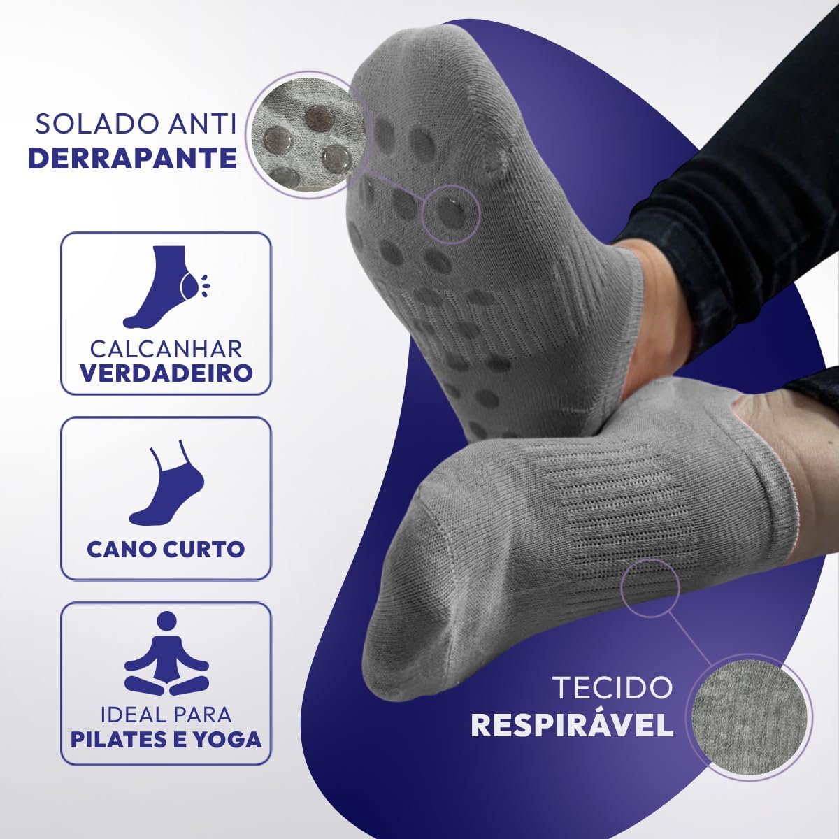 Kit 3 Pares Meias Antiderrapante Yoga Pilates Hidroginástica Unissex Sortida