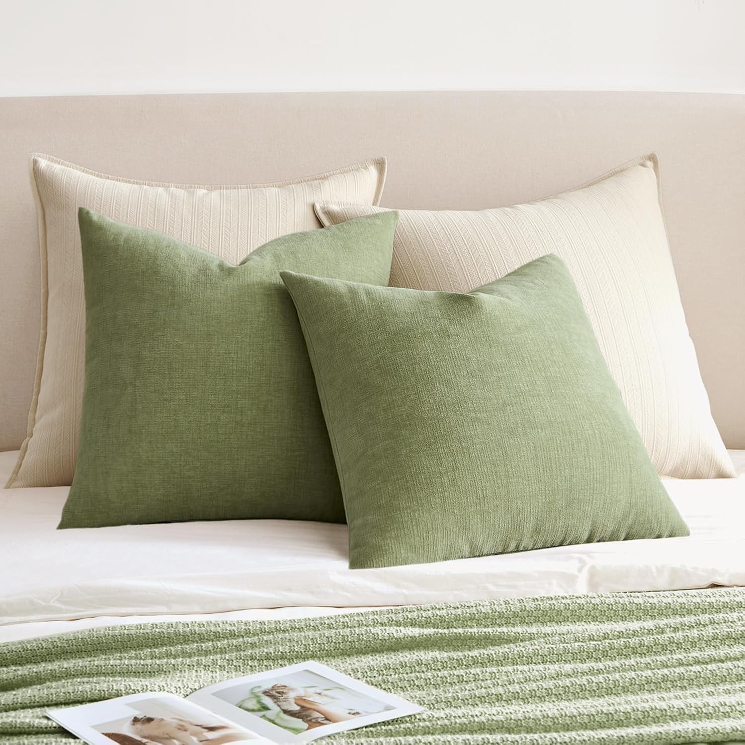 MIULEE Sage Green Couch Pillow Covers 16x16 Inch, Set of 2 Soft Spring Chenille Decorative Square Throw Pillow Covers Farmhouse for Sofa Living Room Bed - Image 4