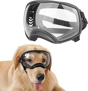 Clear Dog Goggles for Large Dogs, Dog Sunglasses Large Breed, Driving Dog Eye Protection Glasses, Windproof Dustproof, Adjustable, Transparent