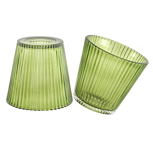 Small Glass Green Stripe Lamp Shades Set of 2 Art