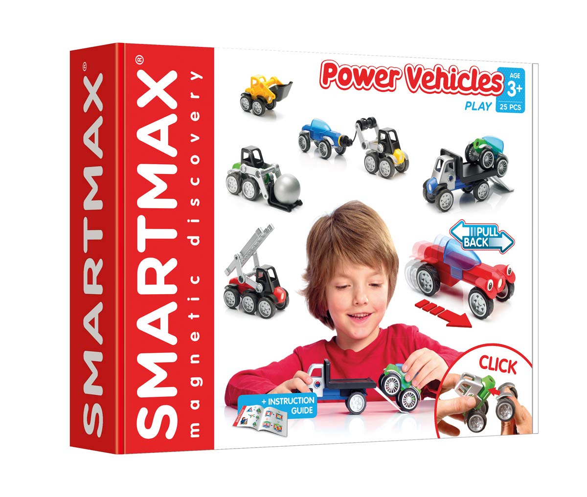 SMARTMAX - Power Vehicles, Magnetic Discovery Play Set, 25 pieces, 3+ Years, Blue,green,orange,purple,red