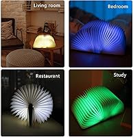 Vista 25 de XIUDI 8 Colors Small Folding Book Lamp,Wooden Book Lights,Upgraded Version Portable Desk Light,Novelty LED Paper Lantern with USB Rechargeable Night