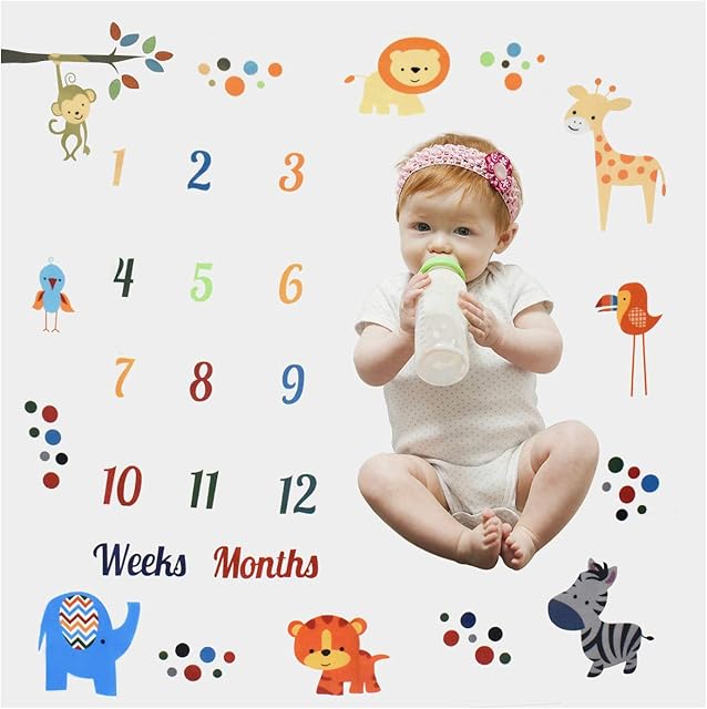 White Baby Monthly Milestone Blanket Mat for Boys Girls, 100 * 100cm Newborn Photography Backdrop Photo Props, Photography Blanket for Growing Infants Toddlers