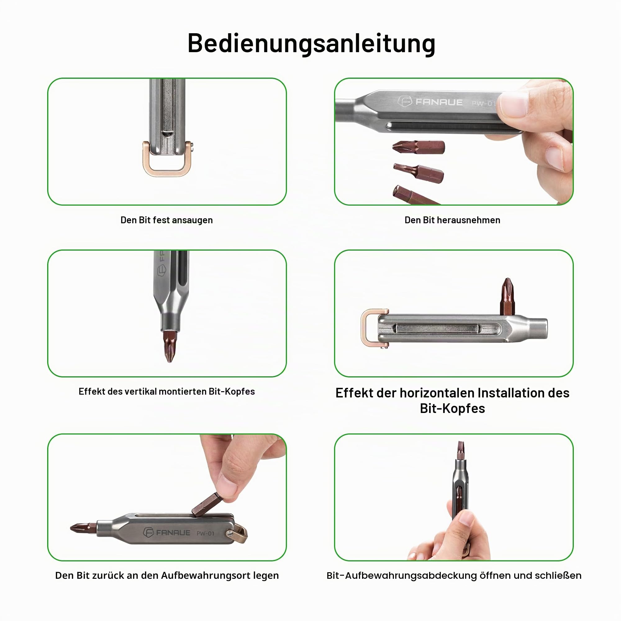 FANAUE Kleiner EDC-Multi-Bit-Taschen-Schraubendreher, professionelles magnetisches Reparaturwerkzeug-Set, 10-in-1-Mini-Präzisions-Schraubendreher-Set, magnetisches Reparatur-Multitool für den