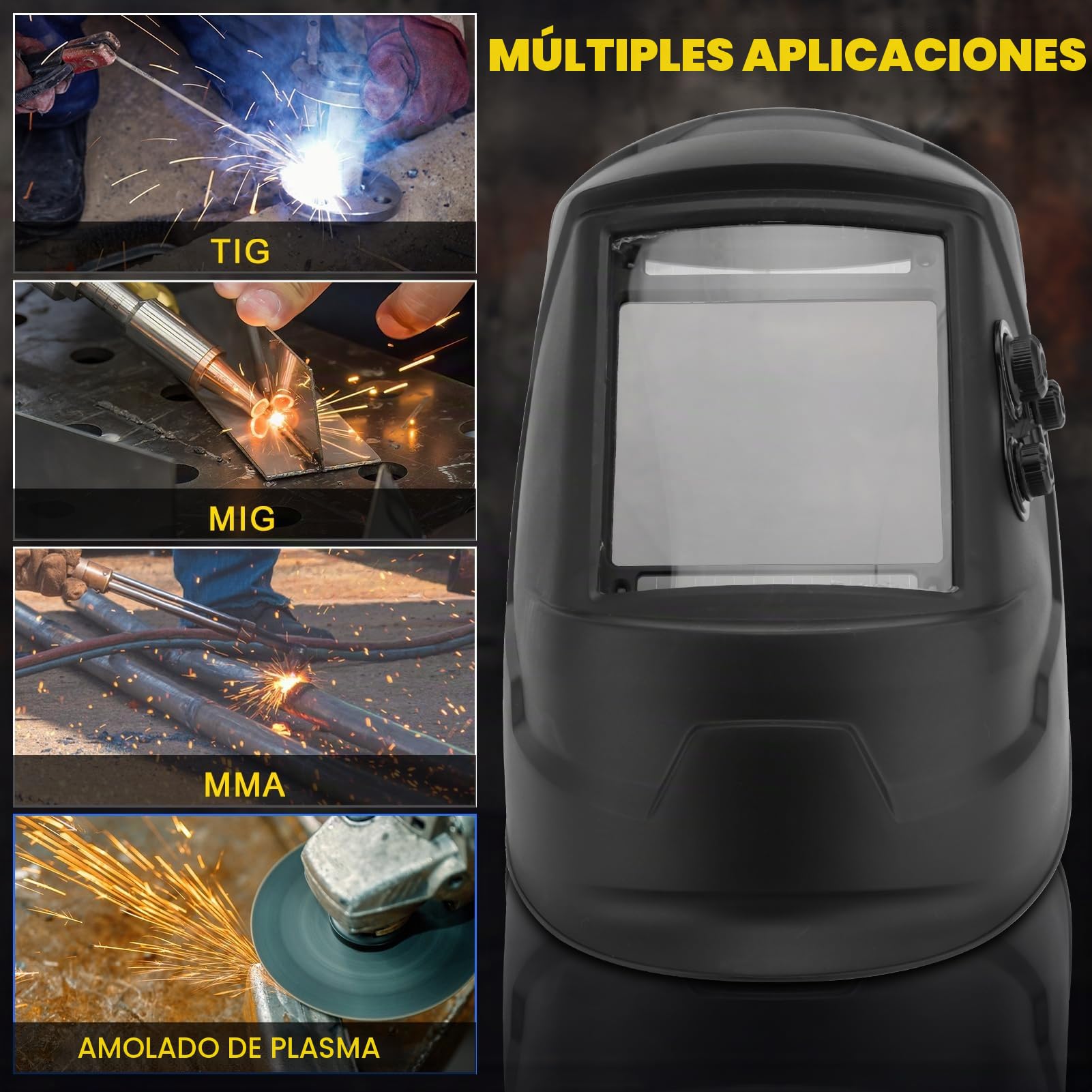 Careta Soldar Vista Grande Verdadero Accionado por Energía Solar, Casco De Soldadura con Oscurecimiento Automático, Casco De Soldador Oscurecimiento Automático con Vista Lateral, para TIG Mig ARC