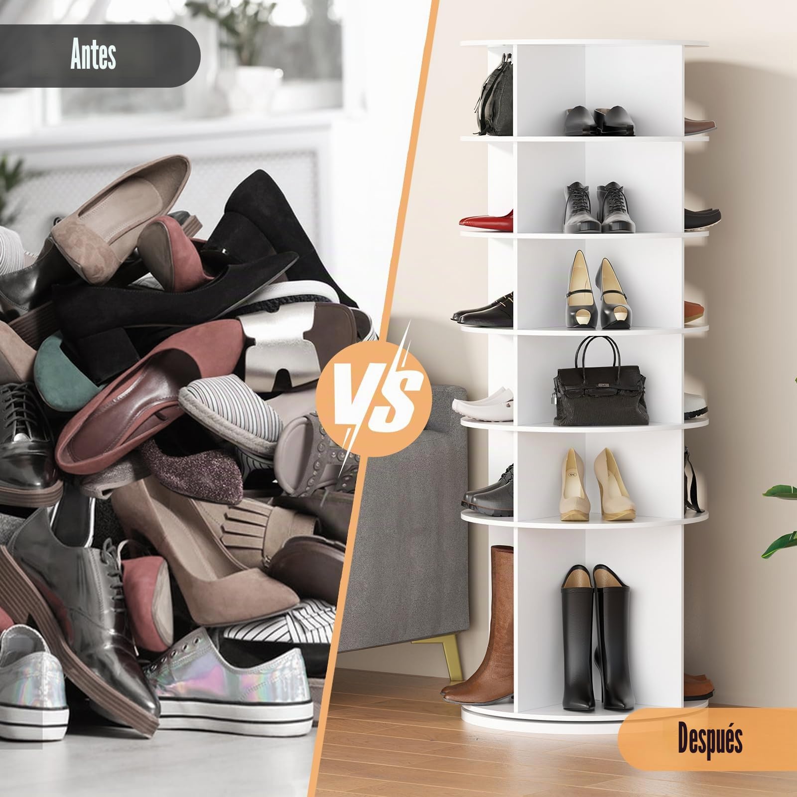 Zapatero giratorio con 6 niveles, armario de zapatos giratorio de 360 grados, carrusel redondo blanco, bolso vertical, organizador de armario de zapatos para sala de estar, dormitorio, entrada