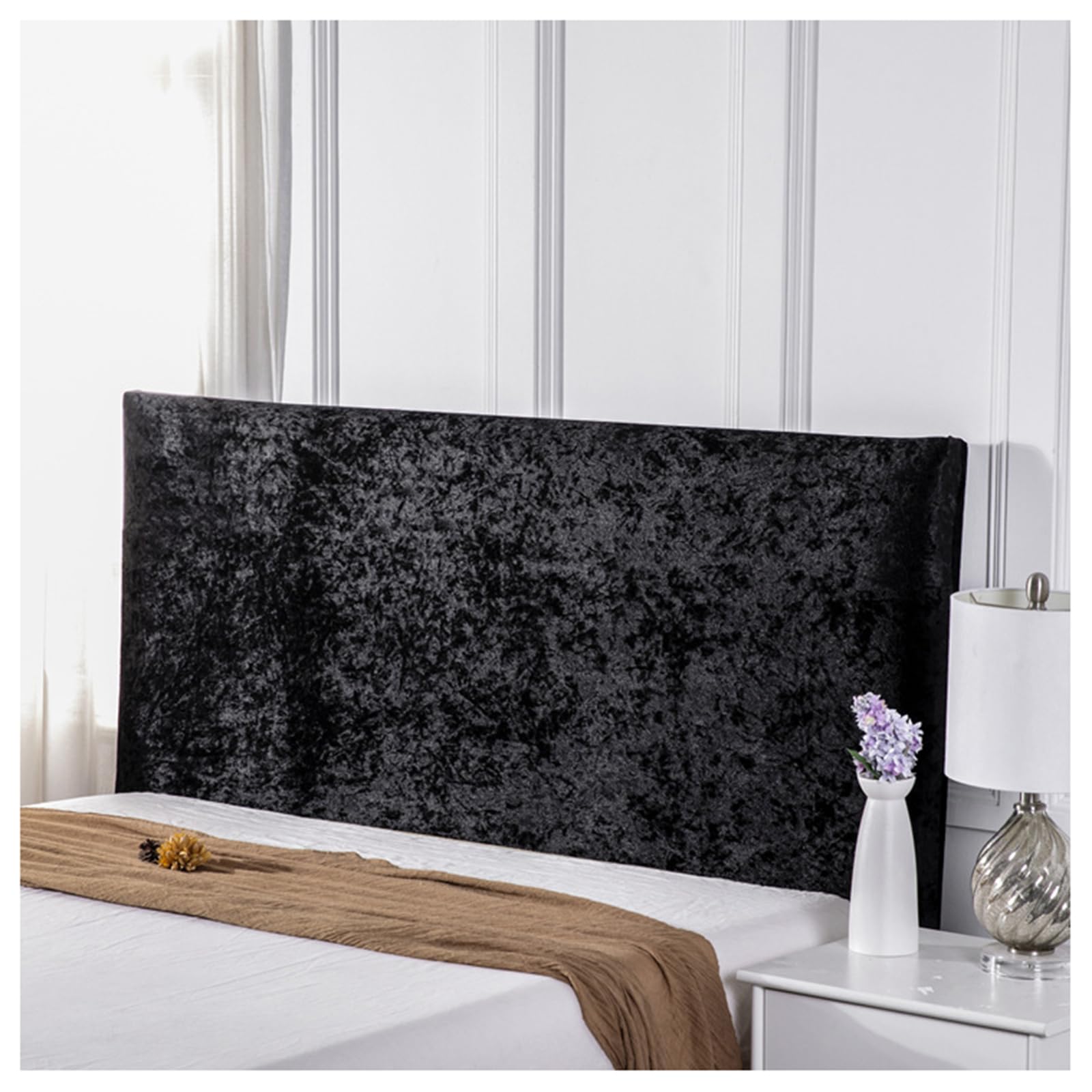Gofohimi Black Dustproof Bed Headboard Covers, Solid Color Velvet All-Inclusive Elastic Headboard Backrest Protection Cover For King/Double Bed For Bedroom Decor,,150Cm