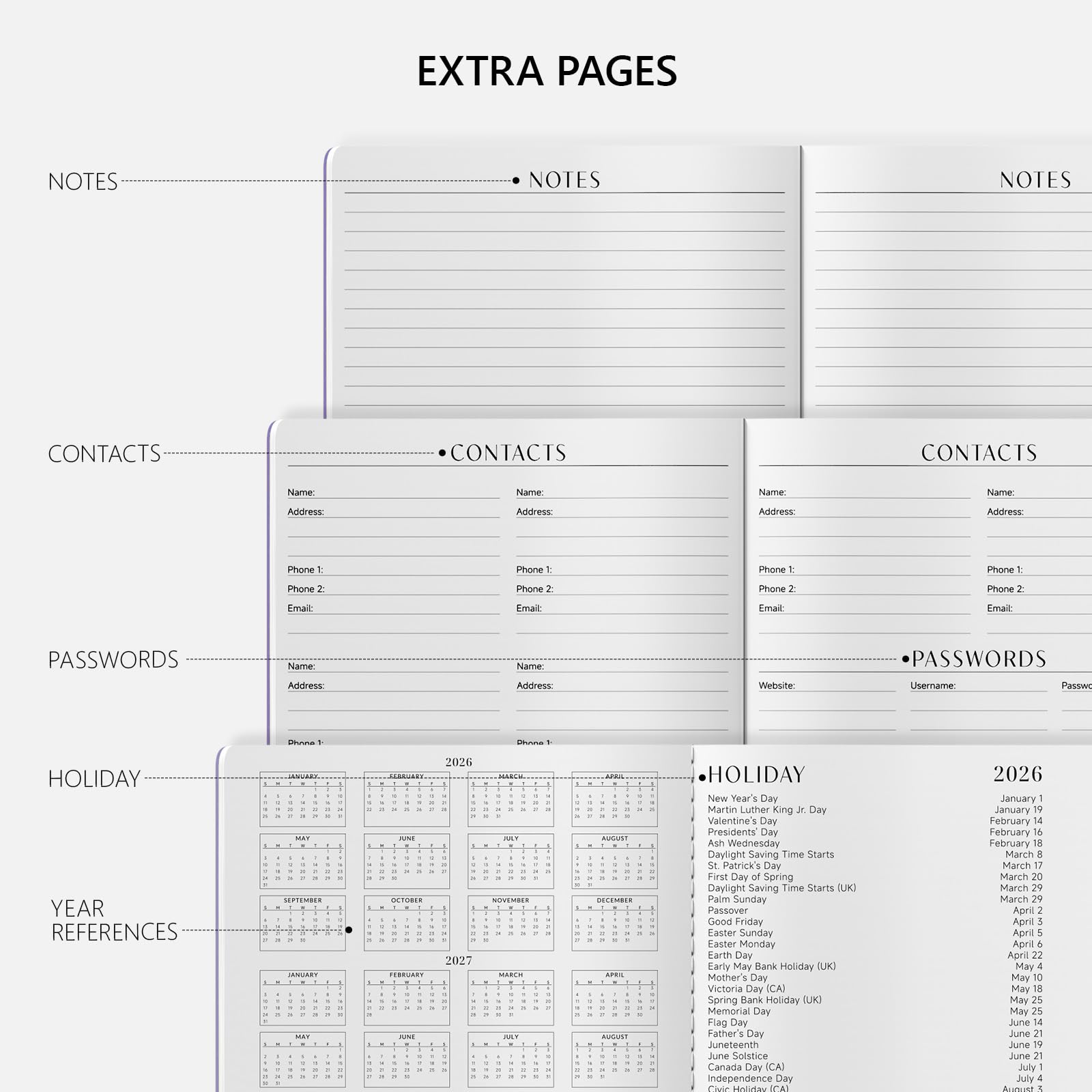 Jotsome - Agenda mensual 2026-2027, calendario de 18 meses de julio de 2026 a diciembre de 2027, 8.5 x 11 pulgadas, encuadernación cosida, cubierta suave, planificador personal diario mensual para