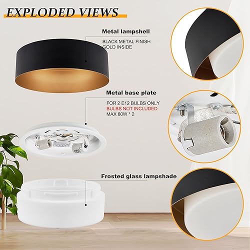 Miniatura 6 de Goomavi Lámparas de techo modernas de montaje empotrado, minimalista de 12.5 pulgadas, redonda cerca del techo, lámpara de techo de metal negro y