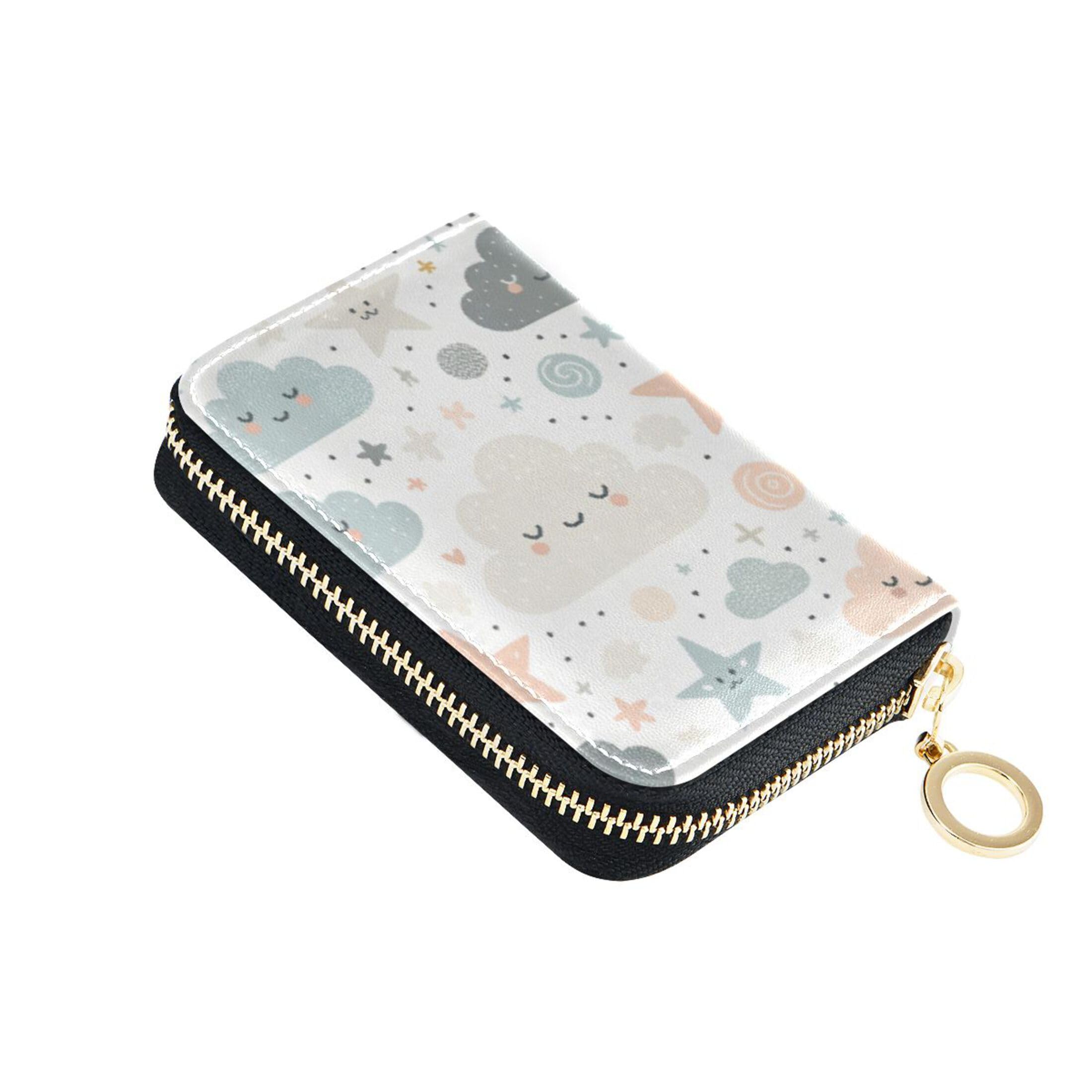 Burbuja Stars Clouds Credit Card Holder for Women Men RFID Blocking, Leather Accordion Zipper Card Case Wallet 11 Slots