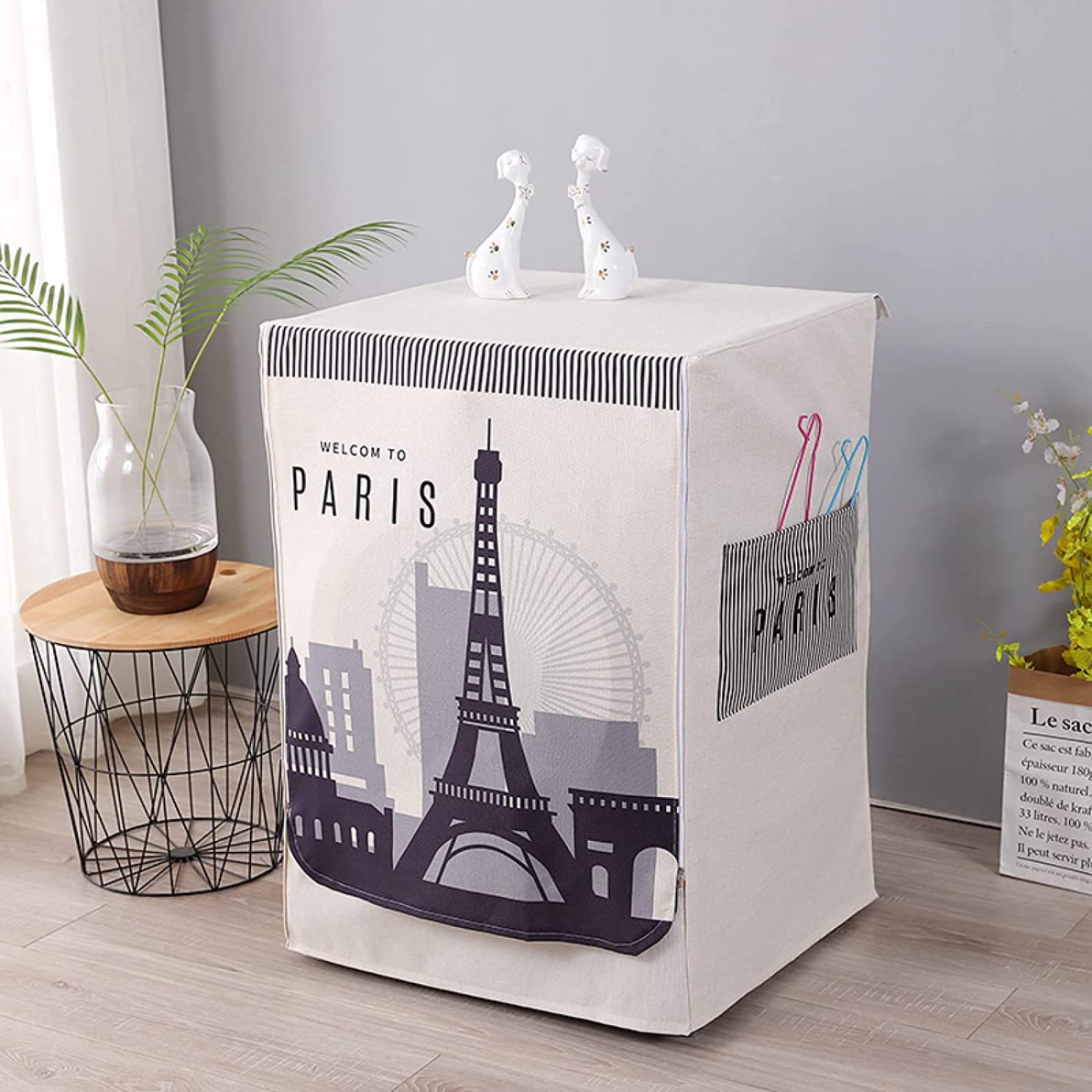 Pokrowiec na pralkę, automatyczna osłona suszarki do pralki ładowanej od przodu (Eiffel Tower, rozmiar L 60 x 60 x 85 cm)