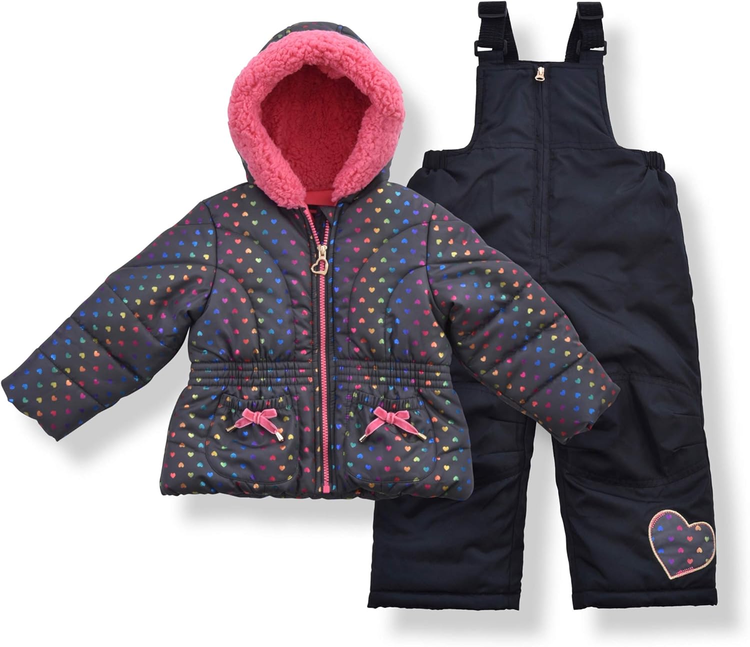 Arctic Quest girls Bib Snow Pants and Ski Jacket Water-resistant Snowsuit for Kids Winter Jacket for Girls Hooded