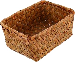 Cesta de Almacenamiento Tejida Mano de Pastoral Contenedor Multifuncional para Cocina y Sala Protege Manos sin para Frutas y Revistas Color Amarillo